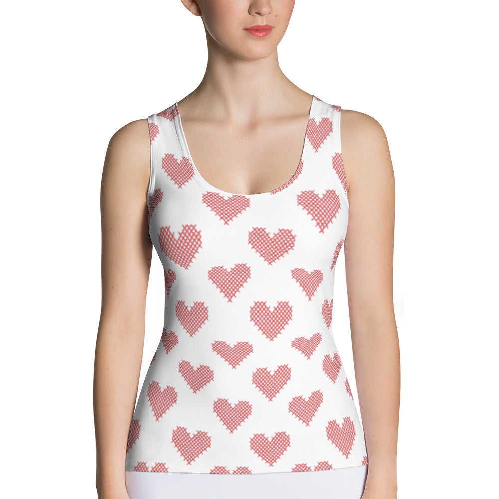 Hearts-All-Over Cross-Stitch Women's Cut & Sew Tank Top