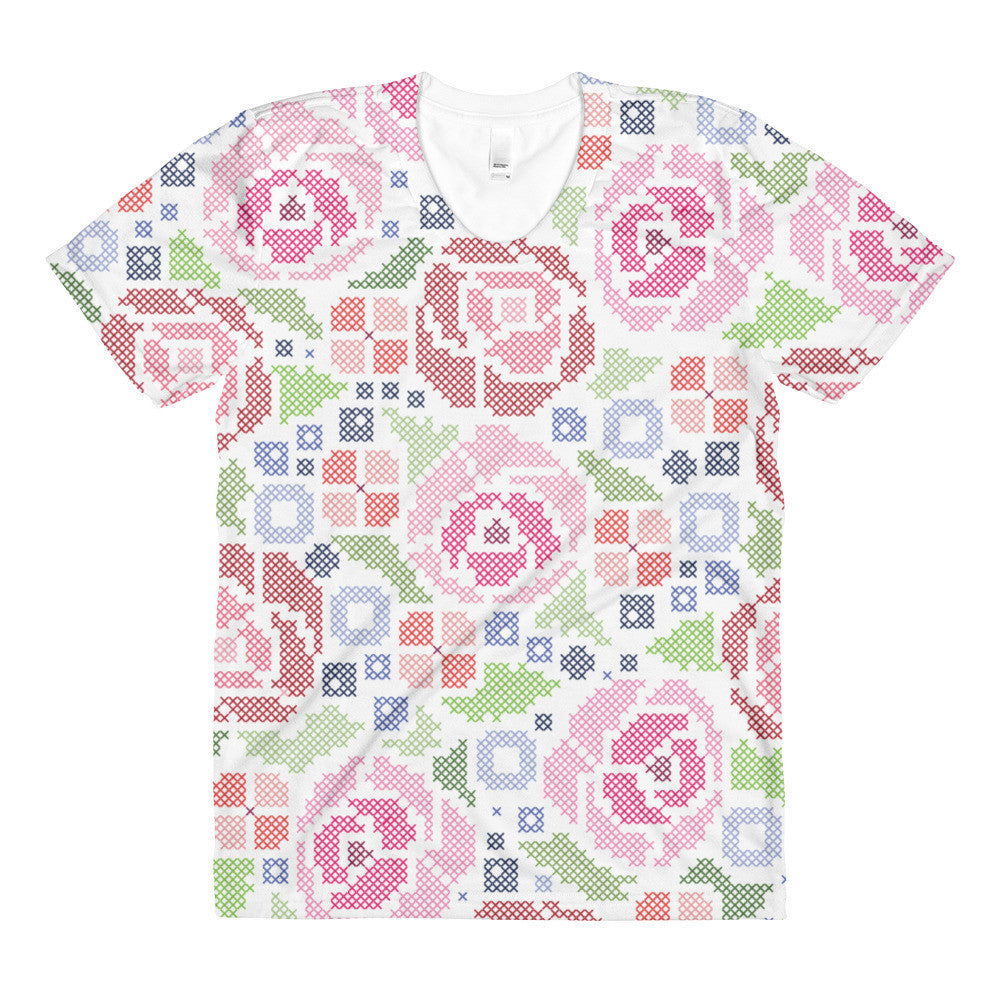 All-Over Cross-Stitch Floral Women’s Crew Neck T-shirt