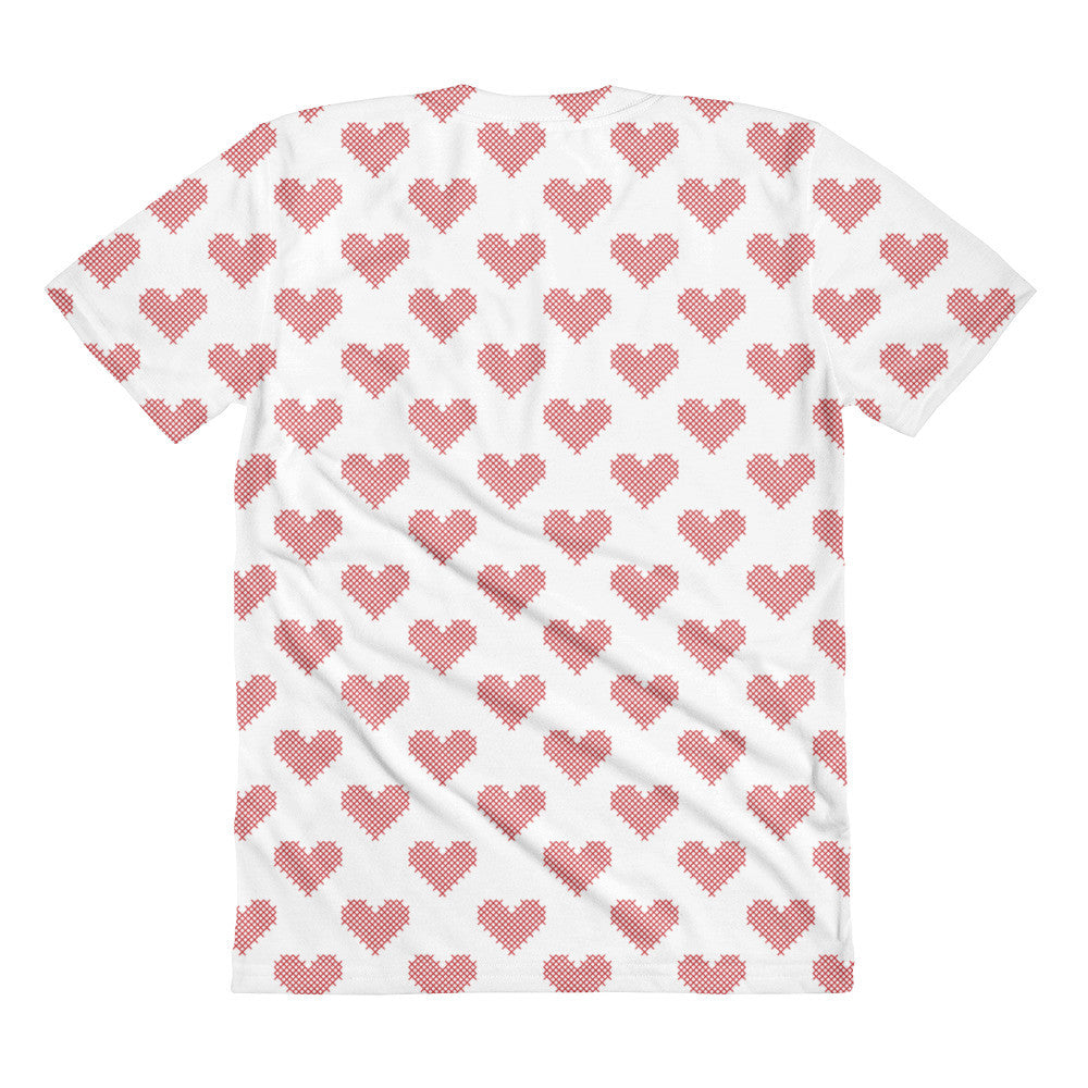 Hearts-All-Over Cross Stitch Women's Crew Neck T-Shirt