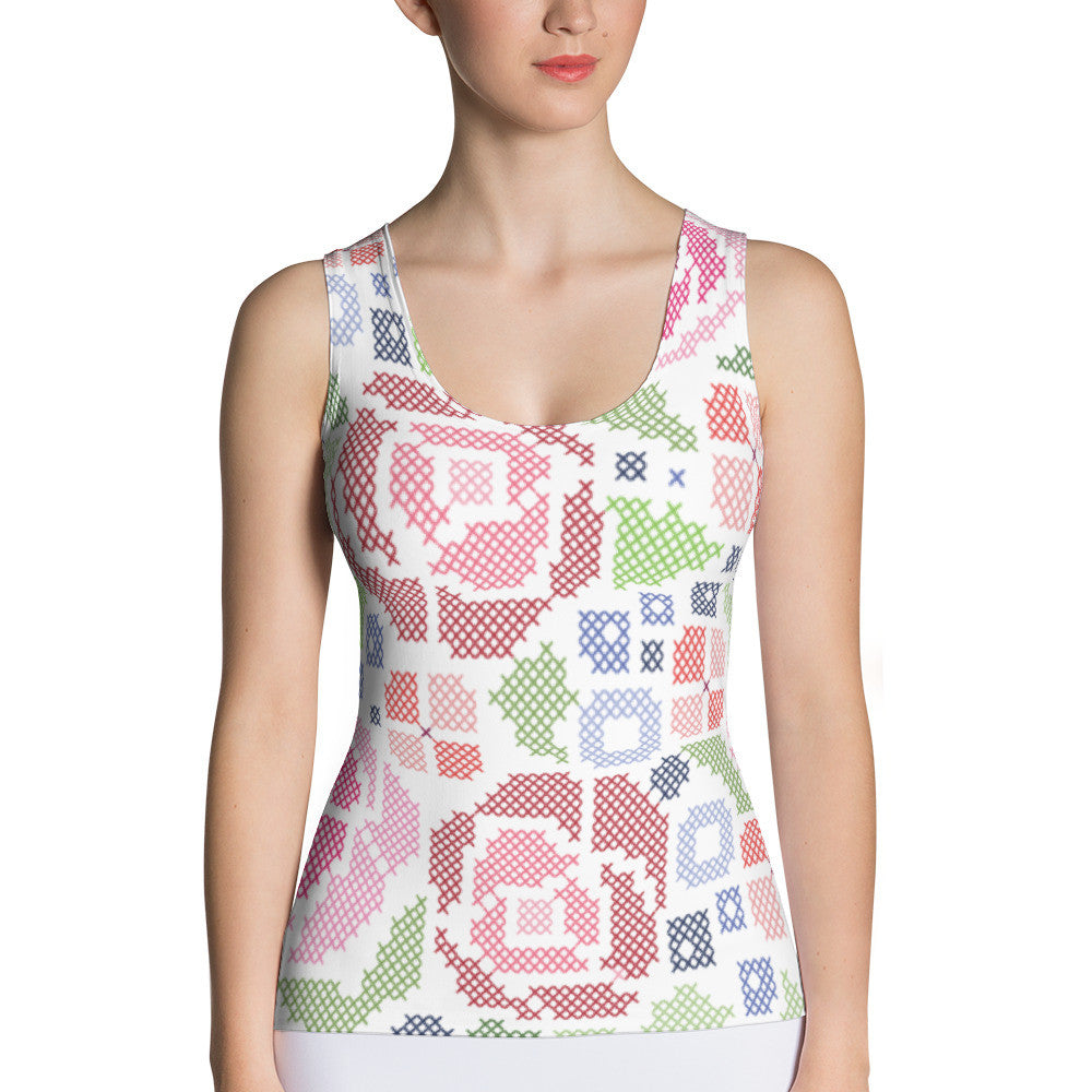 All-Over Cross-Stitch Floral Women's Tank Top